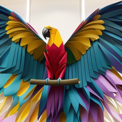 Origami Parrot Paper Sculpture in 8K