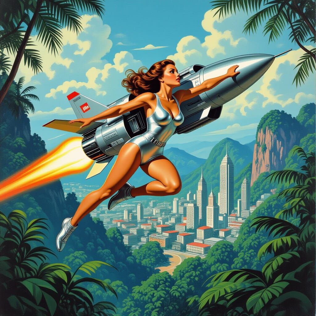 Retro Sci-Fi Jungle City Travel Poster