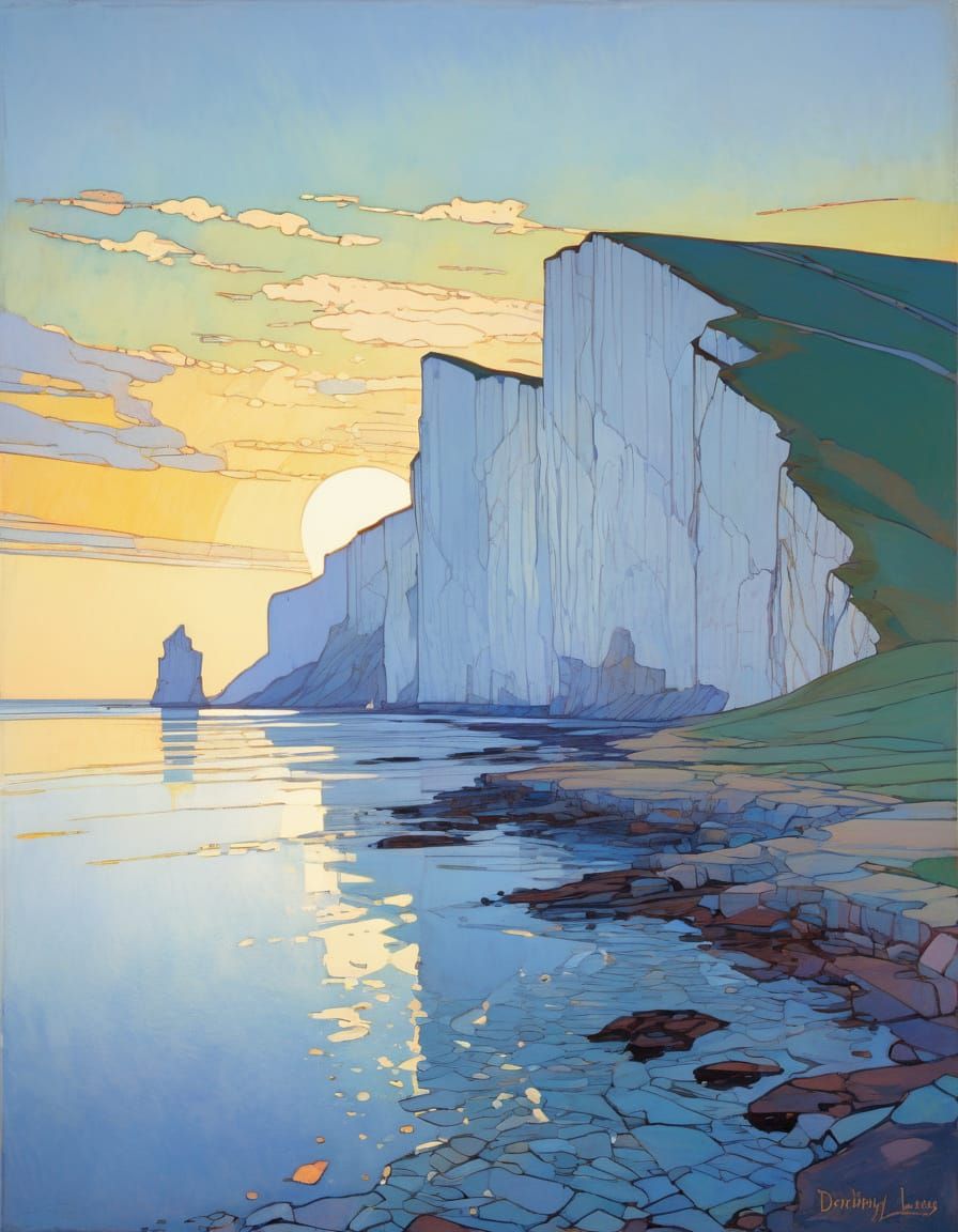 Surreal Sunrise Landscape of White Cliffs