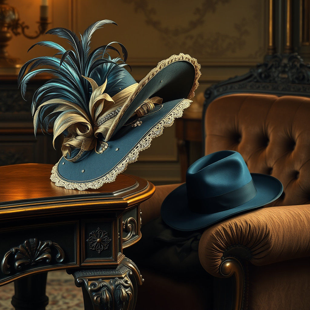 Vintage Hats in a 19th-Century Parlor Setting