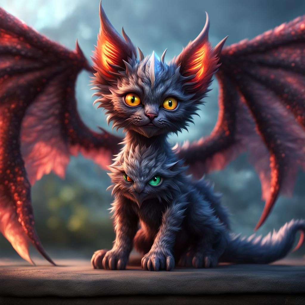 Adorable Winged Demon Kitten Dragon in CGI VFX