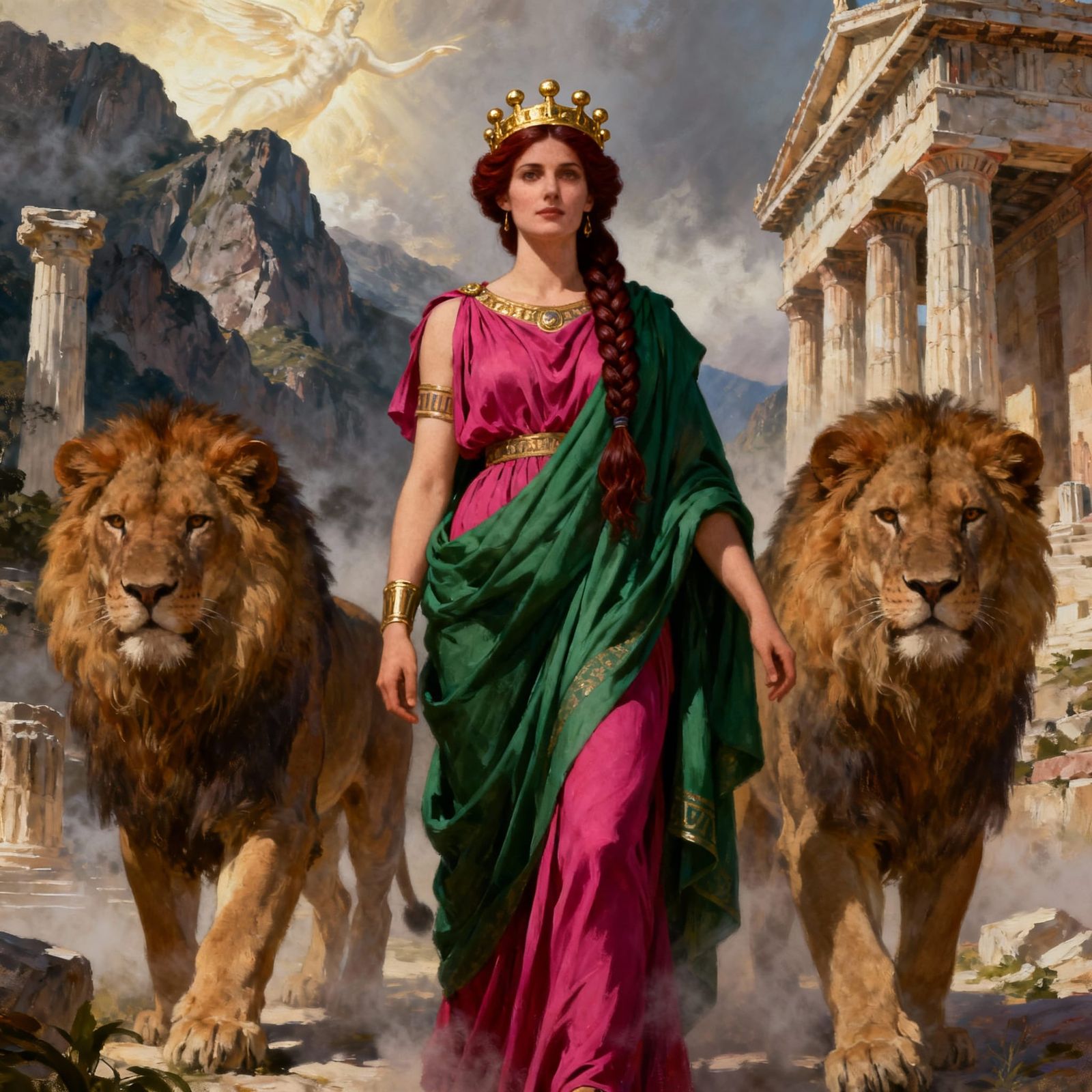 Rhea, Greek Titan Mother Goddess, in Mountain Temple