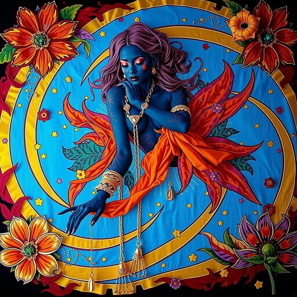 Psychedelic Floral Garden in Bold Tropical & Cosmic Hues