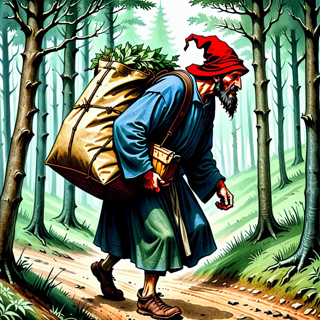 Hobo in Forest: Charcoal Bestiary Art