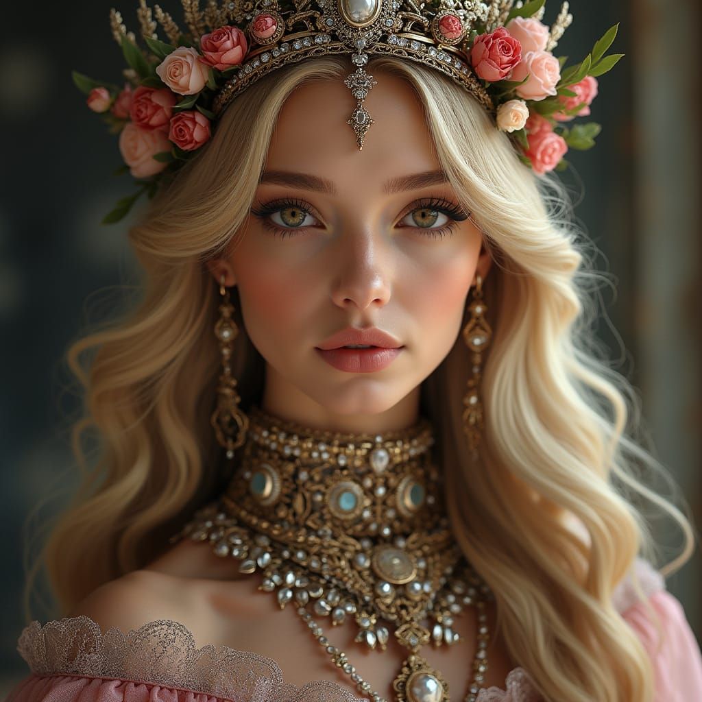 Regal Princess in Futuristic Floral Crown