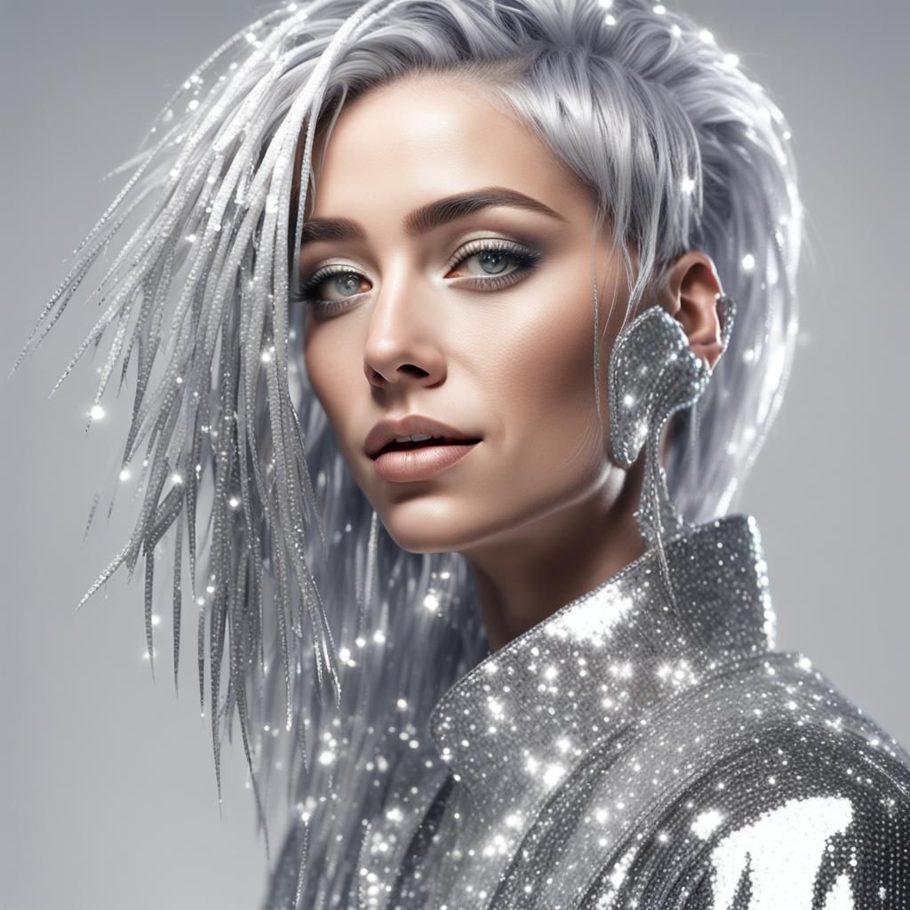 Hyperrealistic Silver Haired Raver Portrait