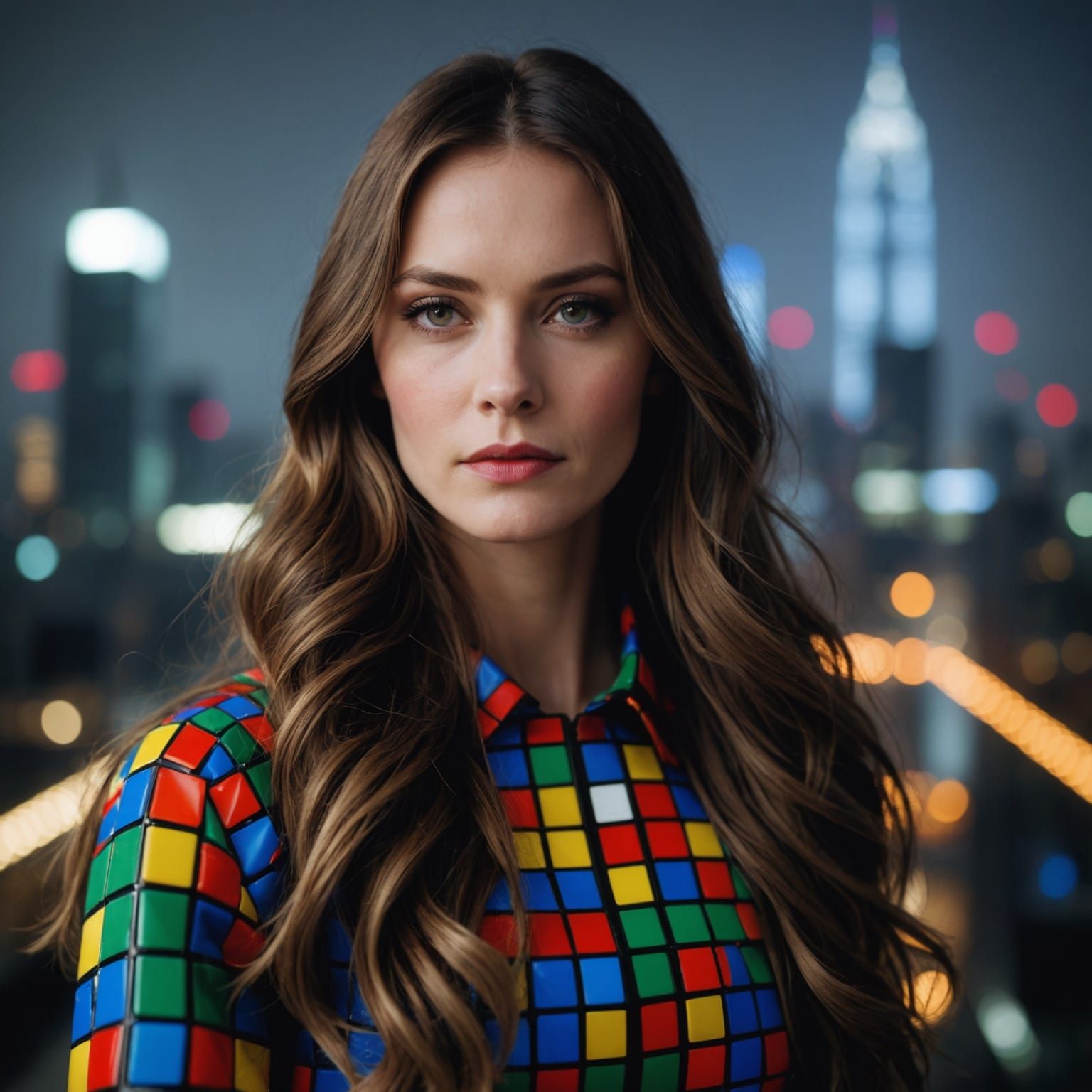 Photorealistic Woman in Rubik's Cube Dress