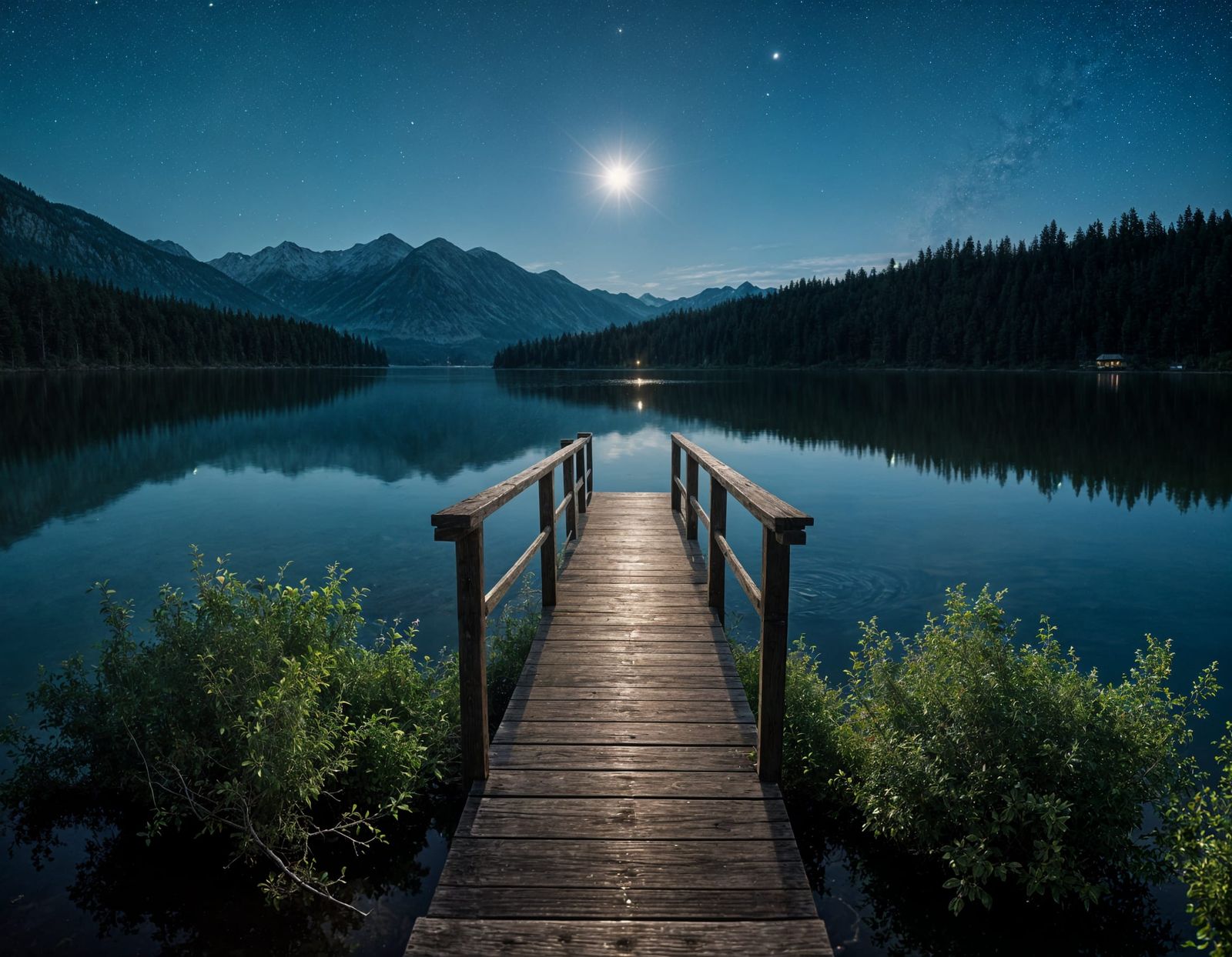 Night Lake Reflections Under Starry Sky