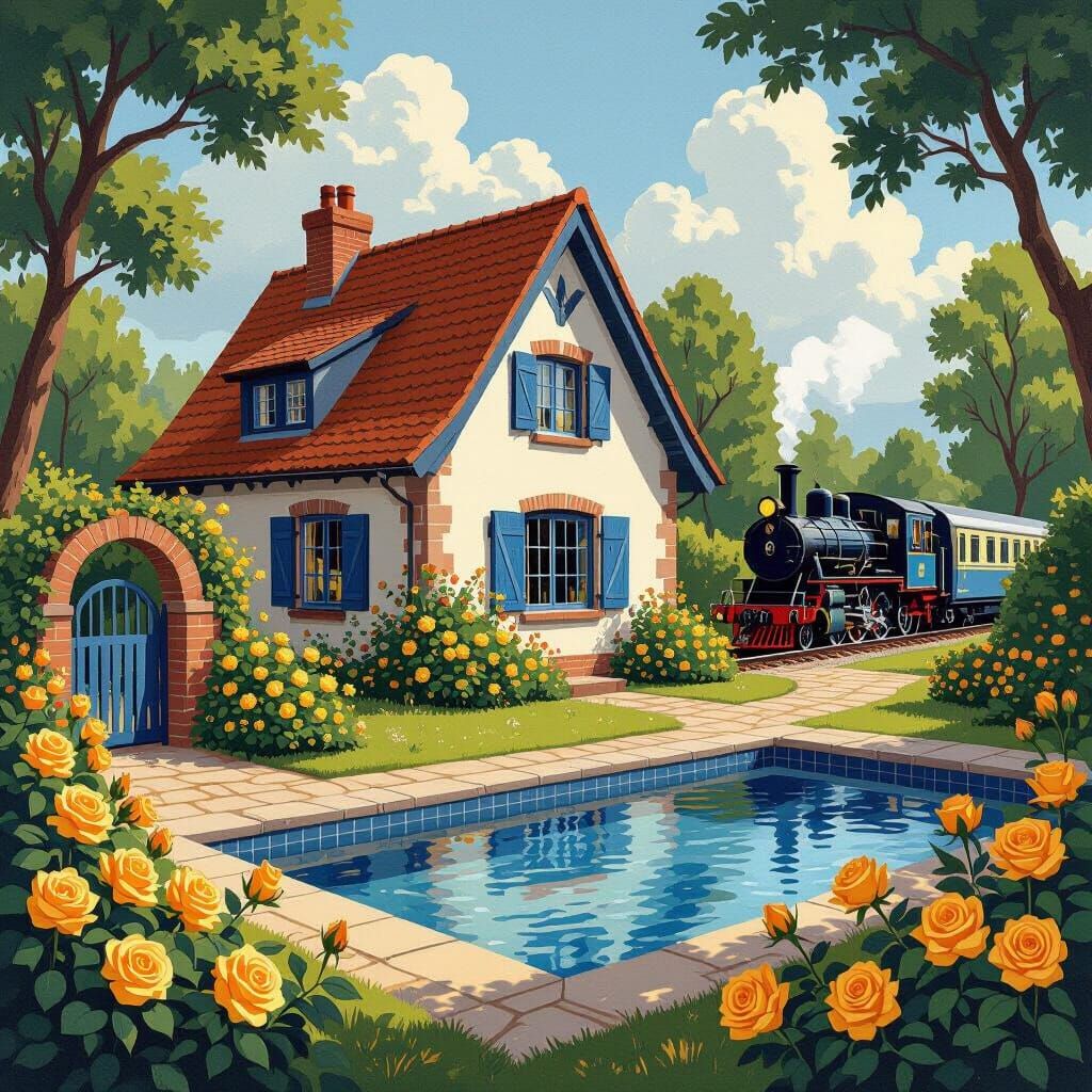Whimsical Bungalow in Marsh Landscape, Illustration Style
