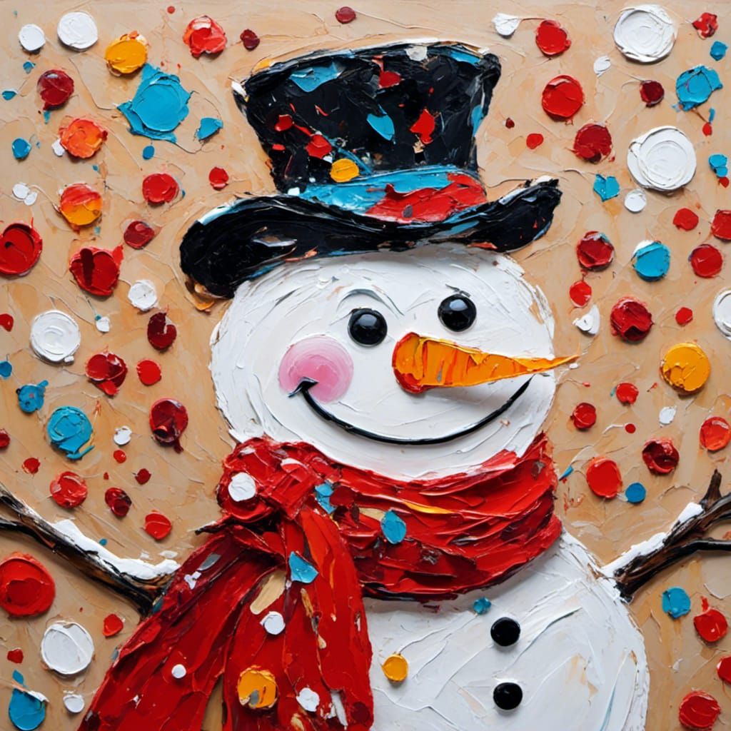 Toddler Decorates Snowman with Impasto Texture