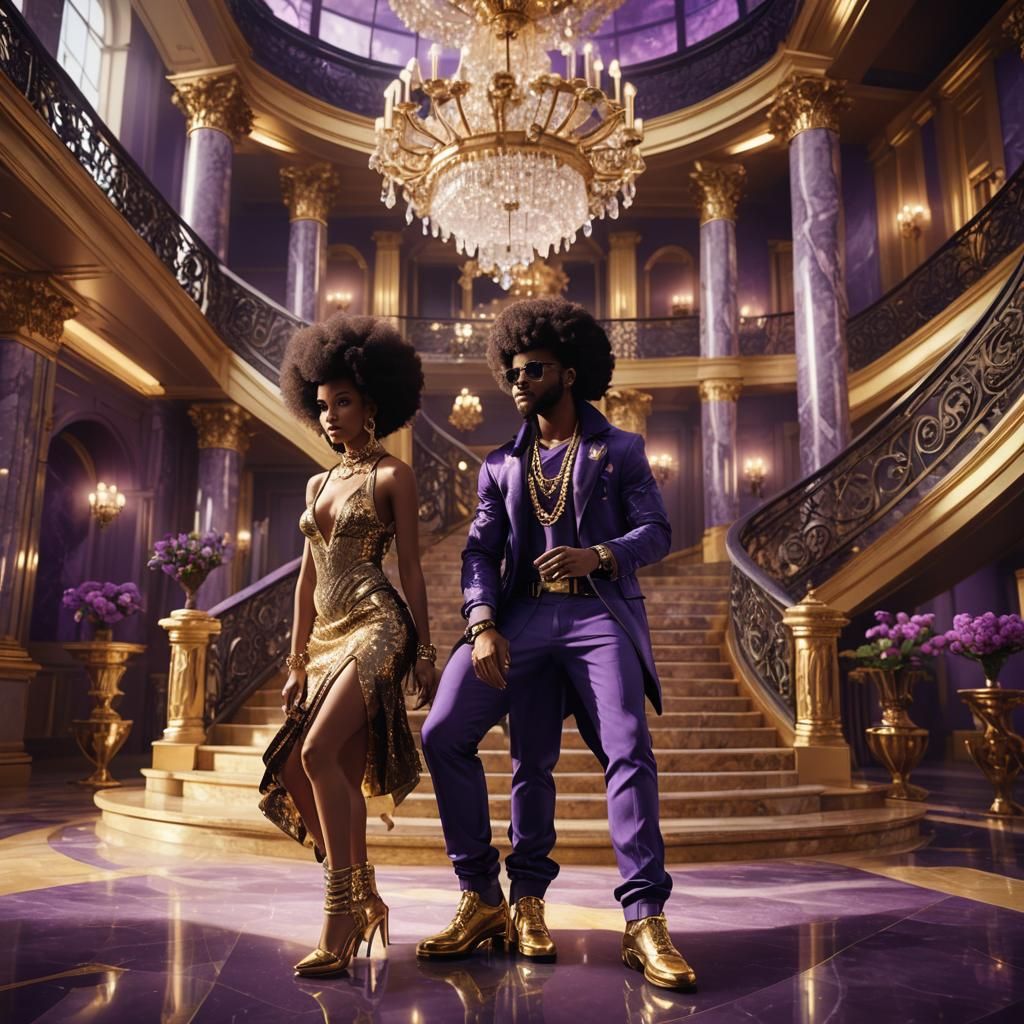 gta vice city + afroamerican couple+ millionaire + luxury