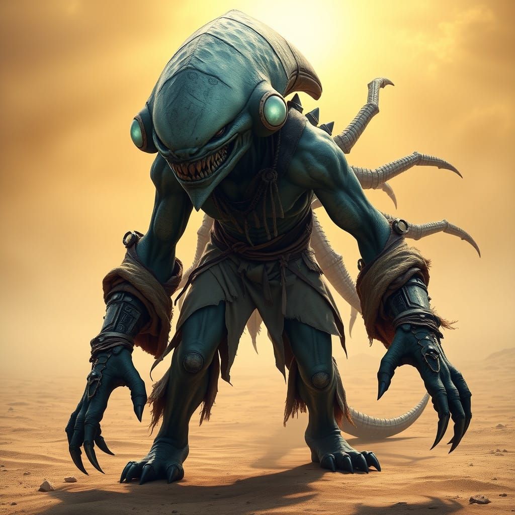 Ancient Alien Warrior in Cyberpunk Style