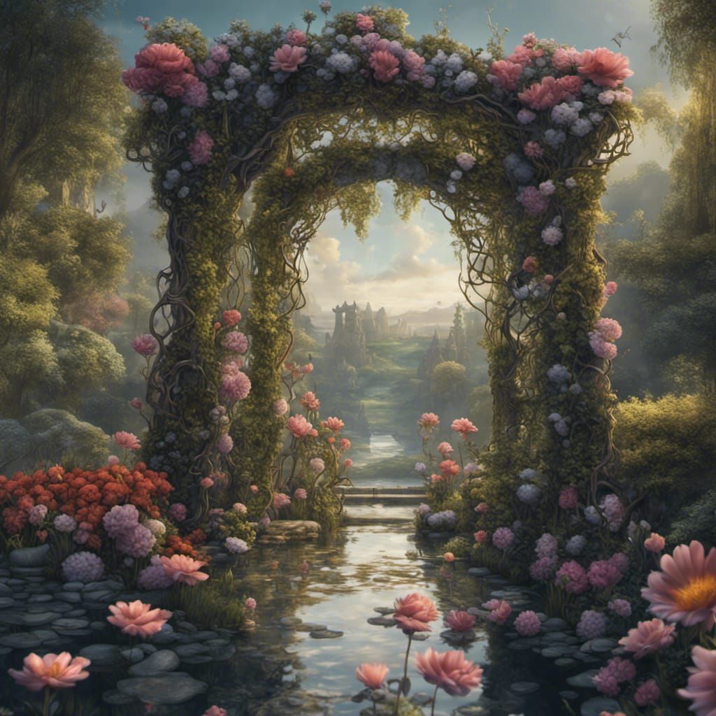 Key Pond with Trellis in Detailed Matte Painting Style