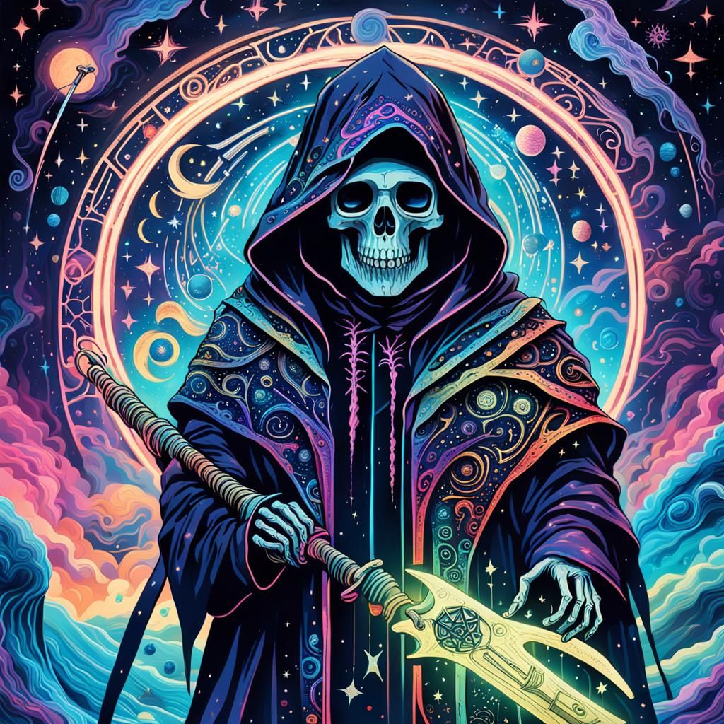 Surreal Astral Death Figure in Cosmic Illustration