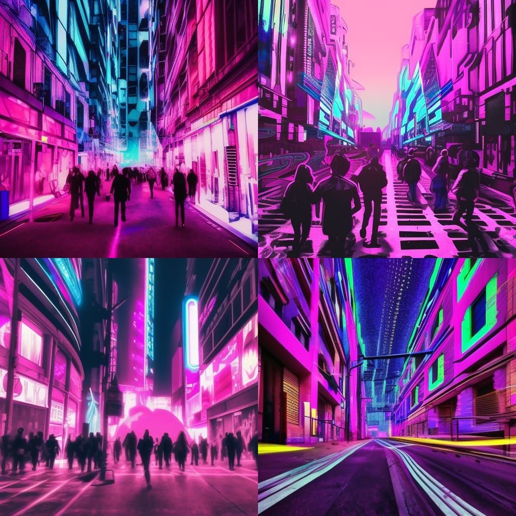 Psychedelic Cyberpunk Street Scene in Neon Colors