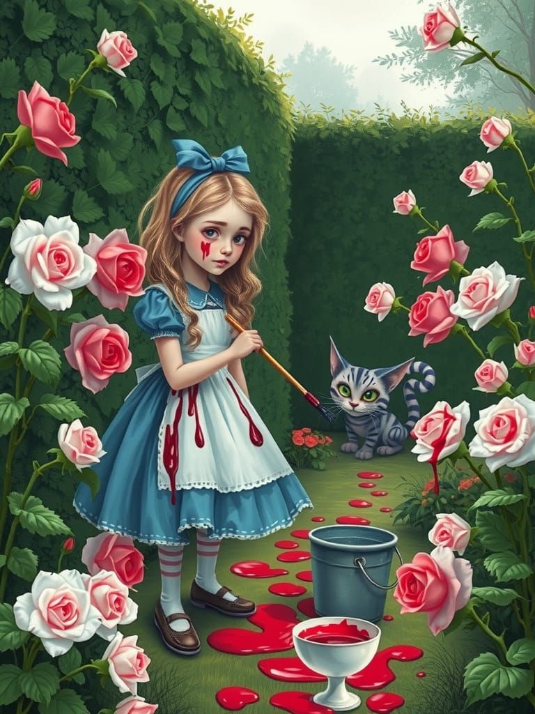 Victorian Rose Garden Scene in Whimsical Style