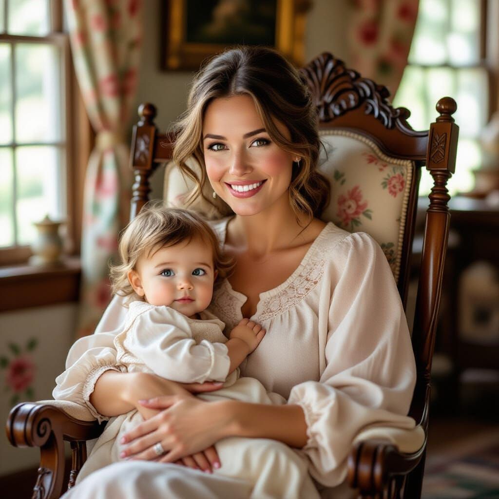 Mother and Child Portrait in Vintage Style