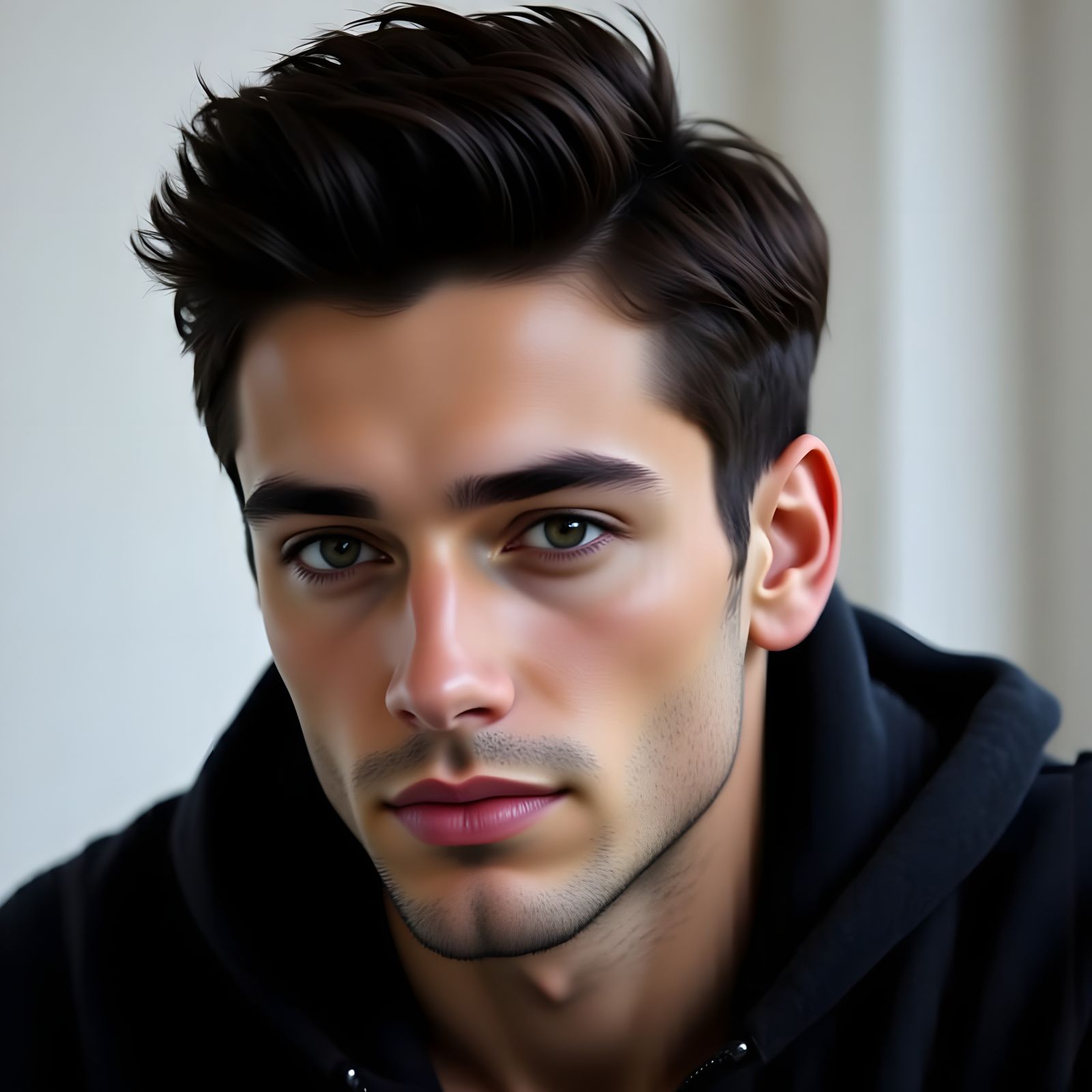 Black and White Portrait of a Young Man with Pompadour