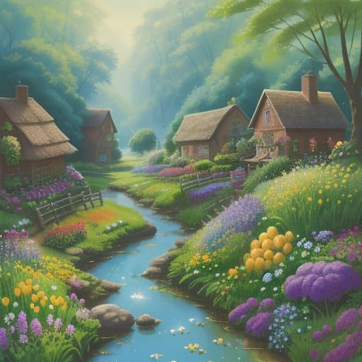 Whimsical Rabbit at Farmstand: Digital Art