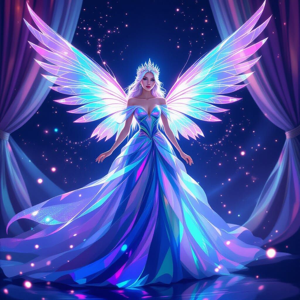 Radiant Aurora Princess with Iridescent Gown