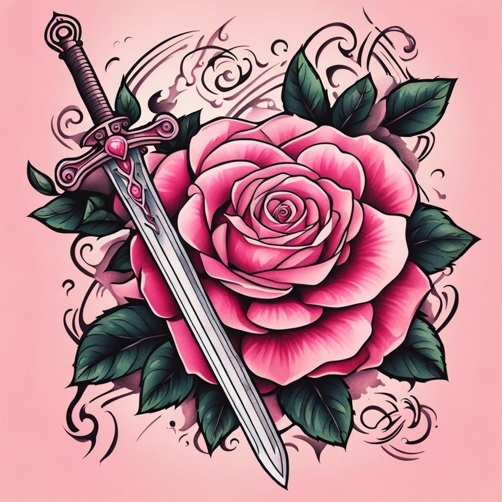 Sword and Rose Arm Tattoo Design