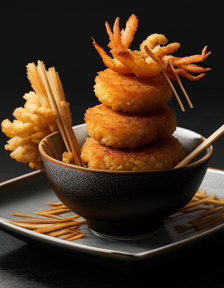 Japanese Samurai eye-balling a ginger sauce sparingly drizzl...
