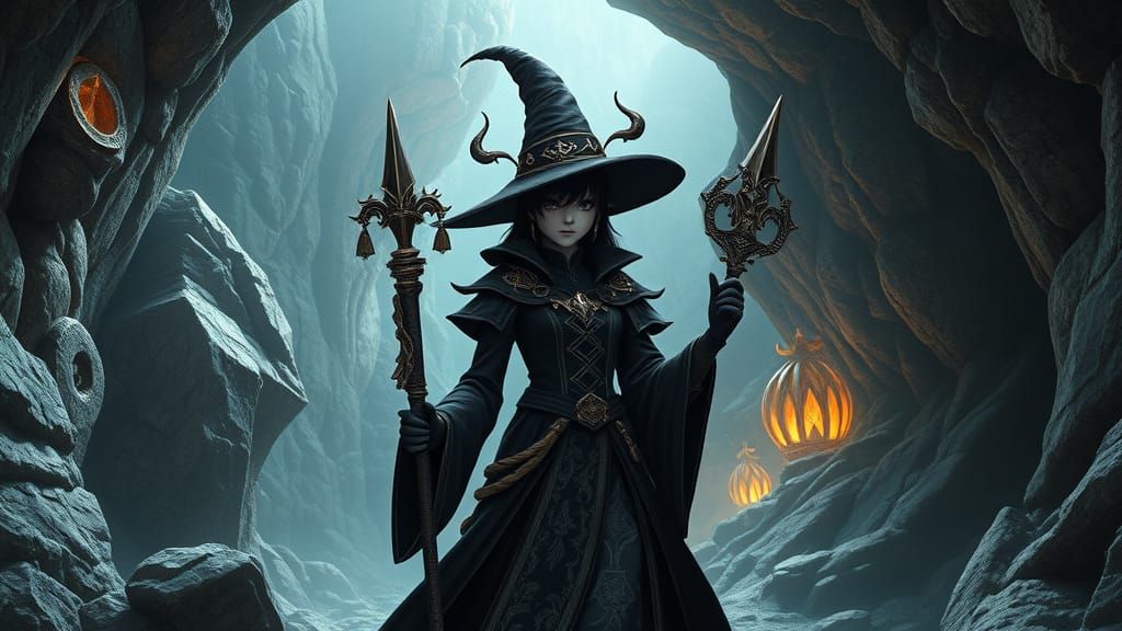 Mystical Fantasy Mage in Dark Academia Attire