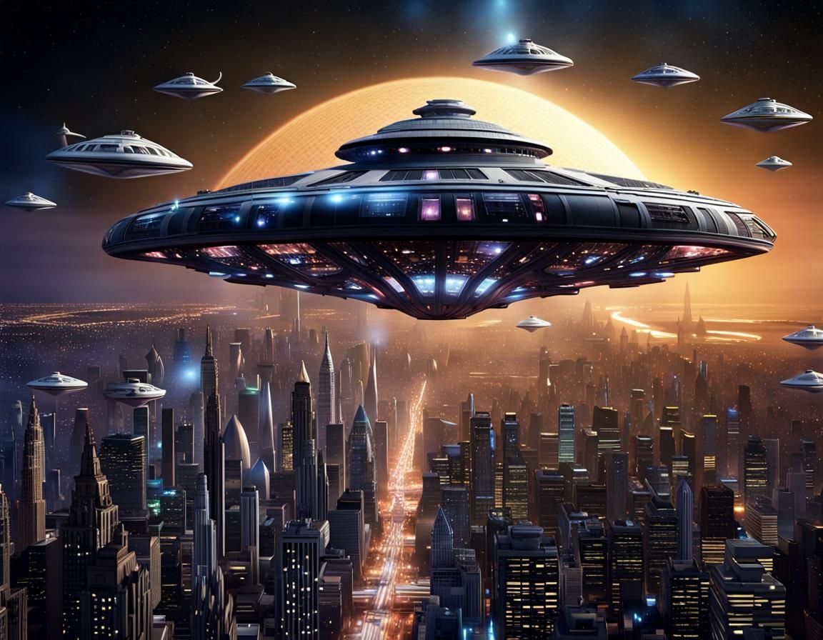 Alien Ship Over City: 3D Album Artwork