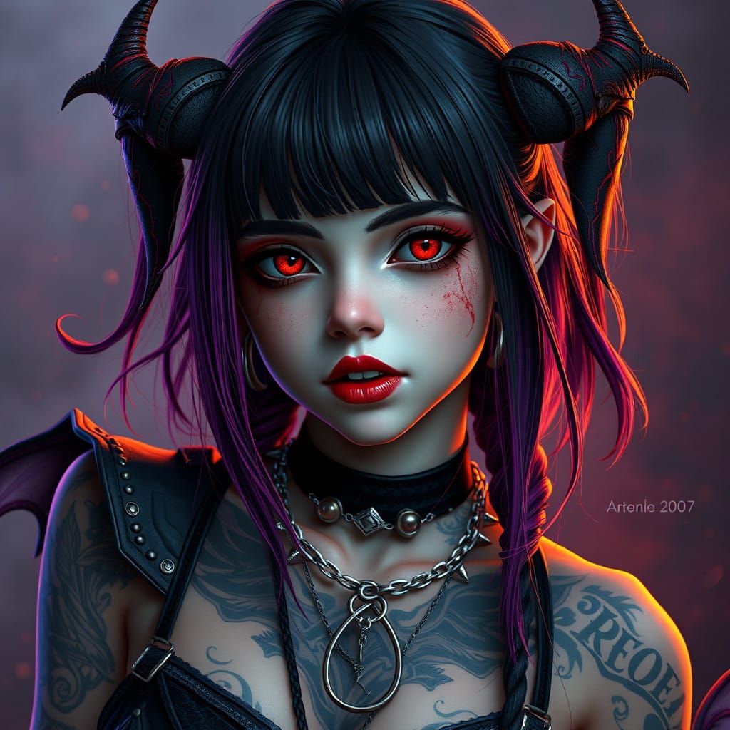 Goth Vampire Teen in Polaris Band Top with Intricate Details