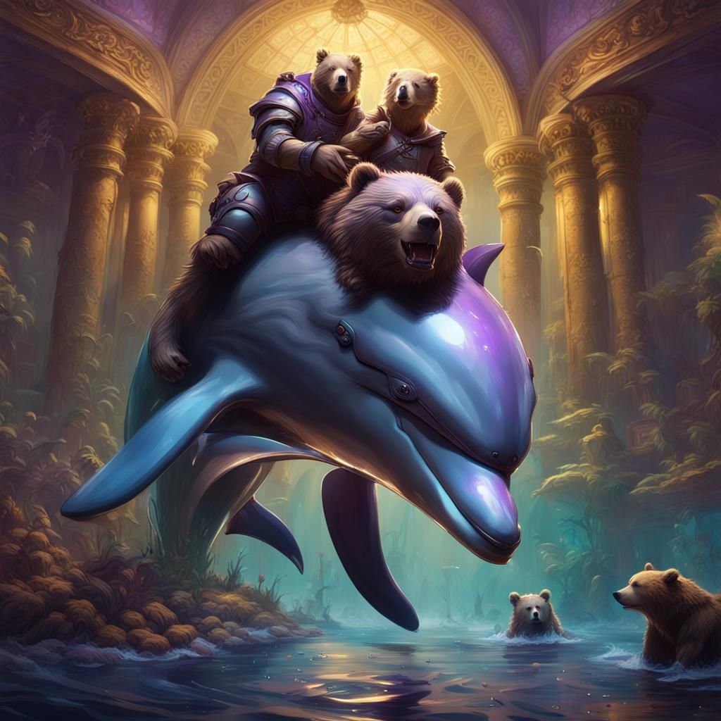 Dolphin and Bears in Dark Fantasy Style