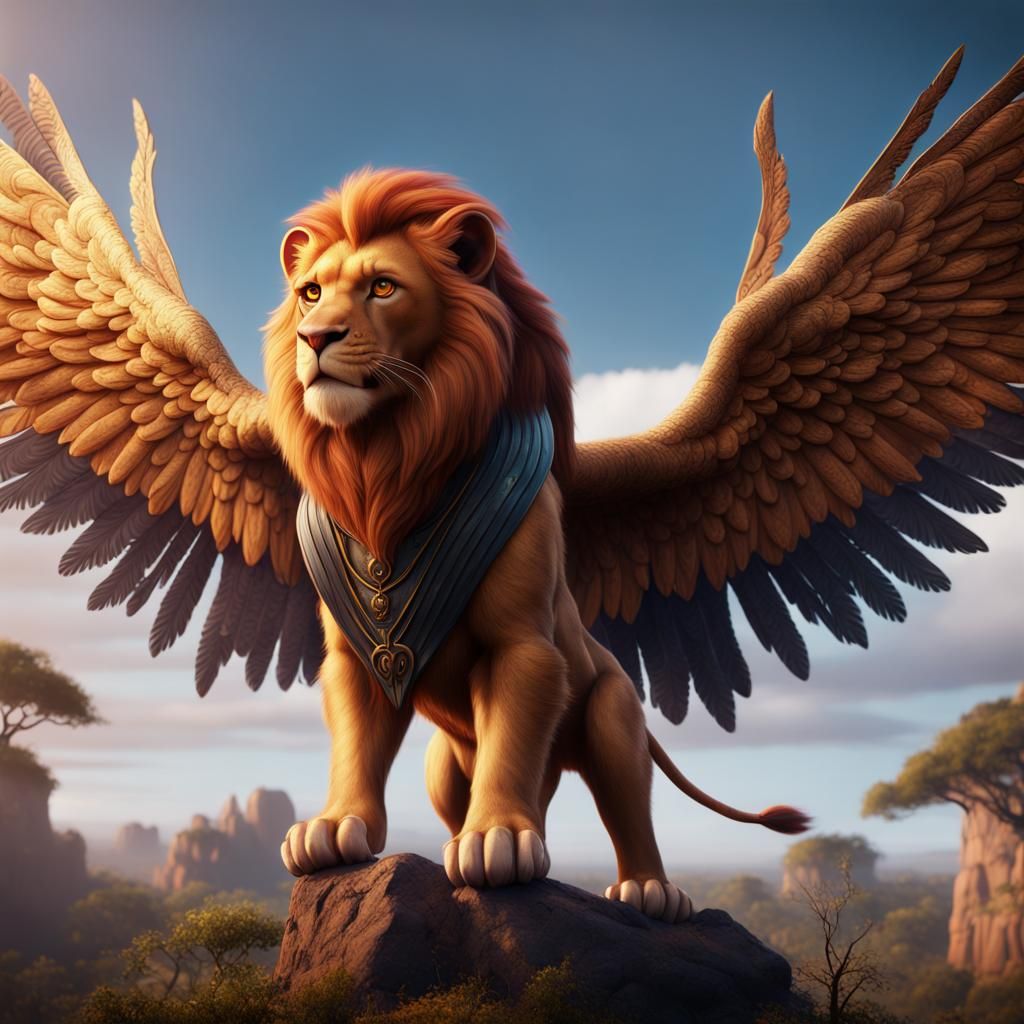 Winged Simba in Detailed Fantasy Art