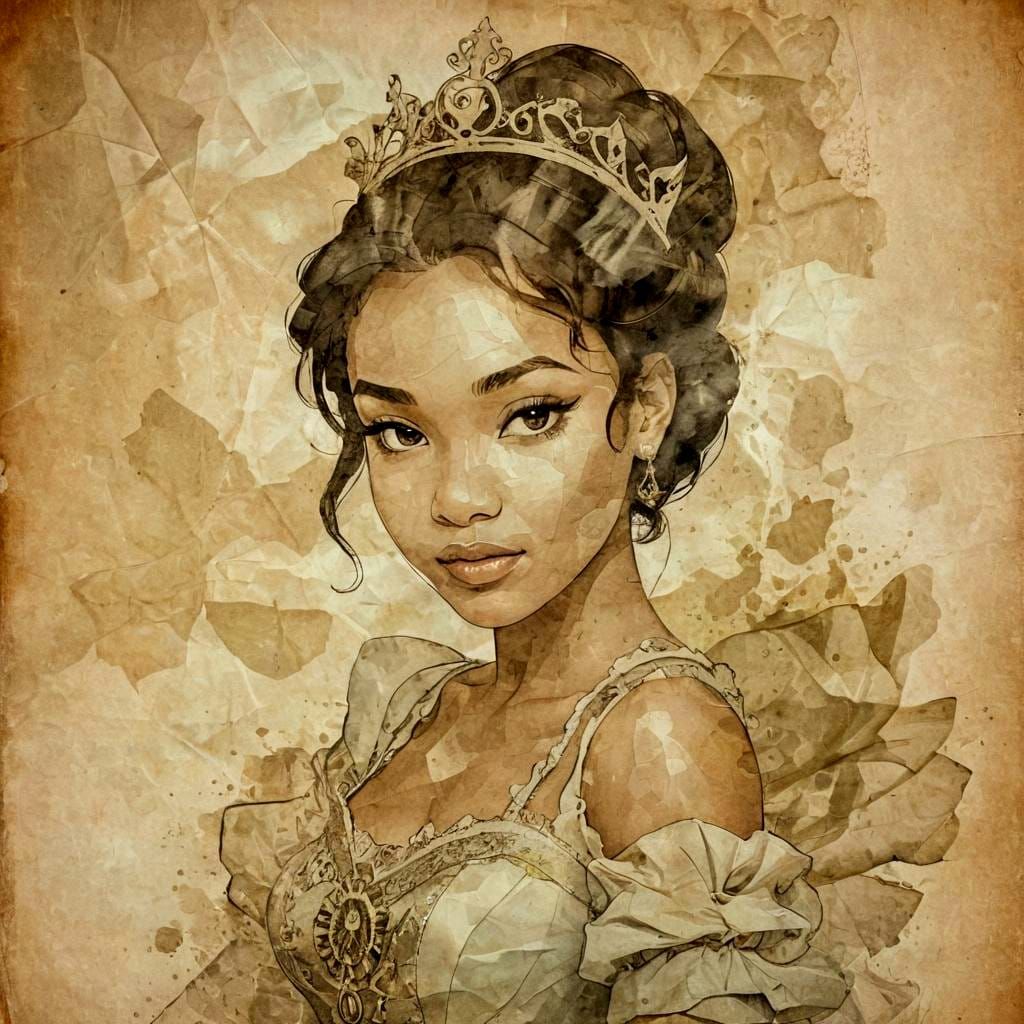 Beautiful Princess Tiana in Steampunk Ink Painting