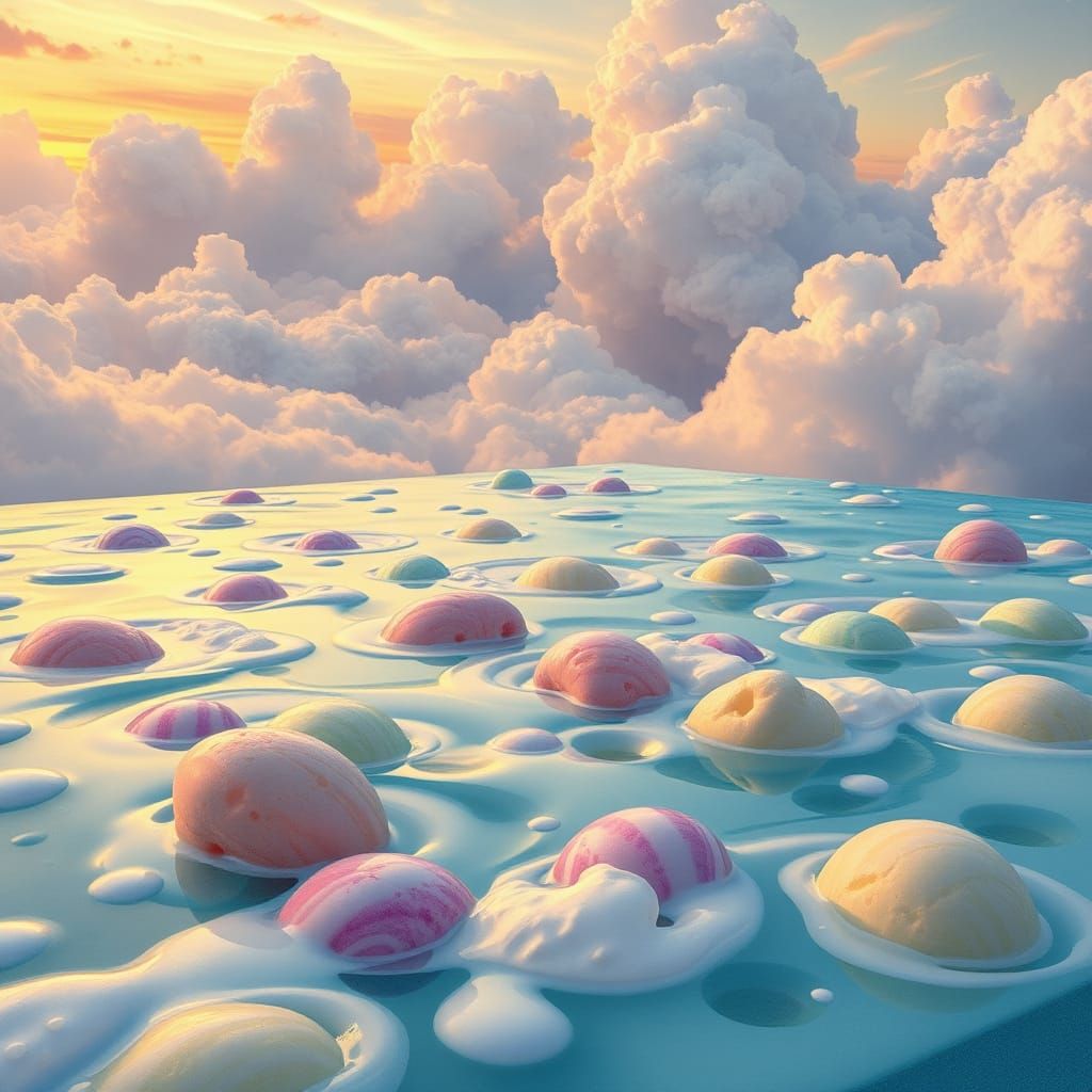 Ice Cream Pool in the Sky: Impressionist Sunset