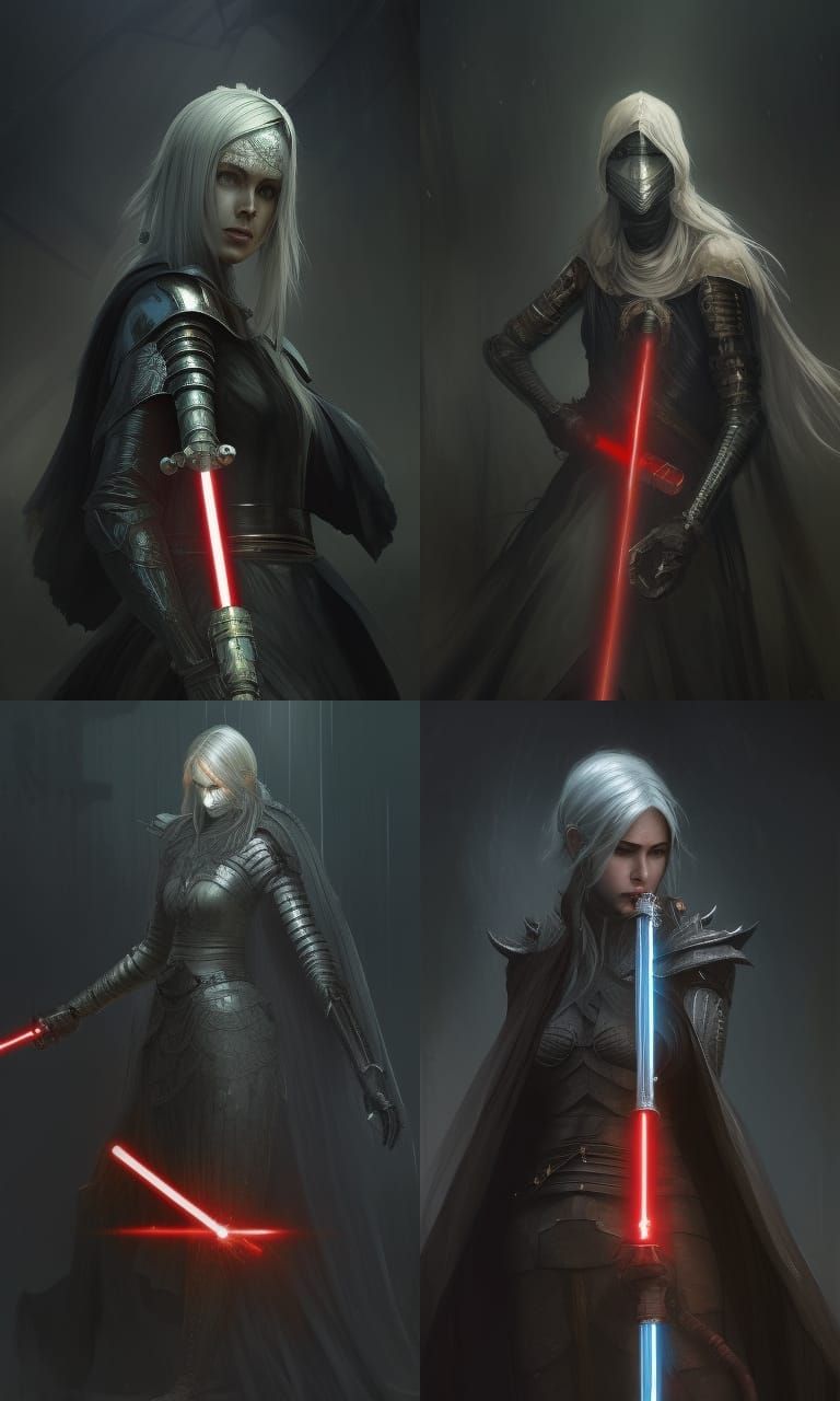 Futuristic Firekeeper with Lightsaber, Hyperdetailed Concept...