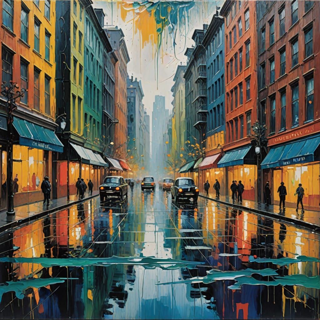 Vibrant Cityscape in Neo-Impressionist Style