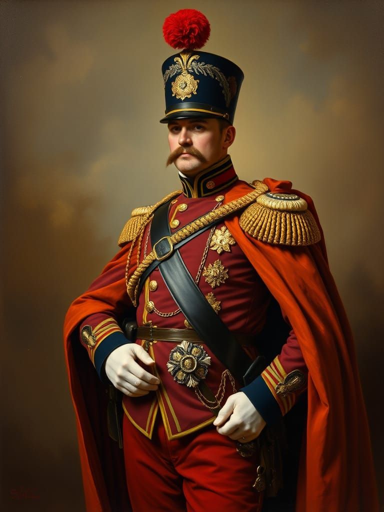 Regal 19th-Century Hussar in Opulent Neoclassical Style