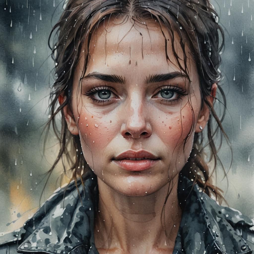 Rainy Day: Atmospheric Watercolor Portrait