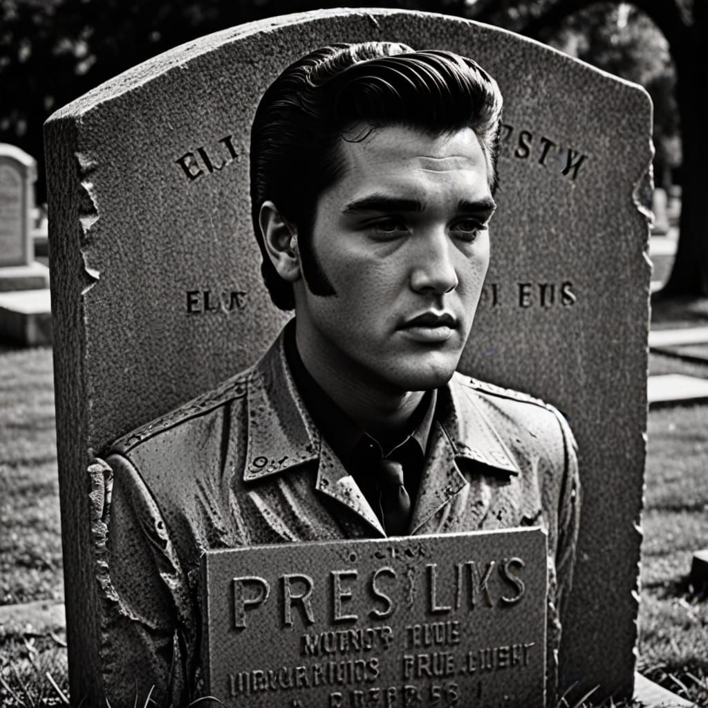 Elvis Presley Portrait with Cemetery Headstone