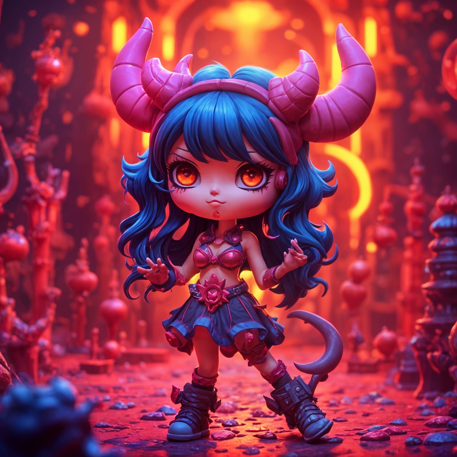 Neon Kawaii Chibi Devil Girl Cartoon