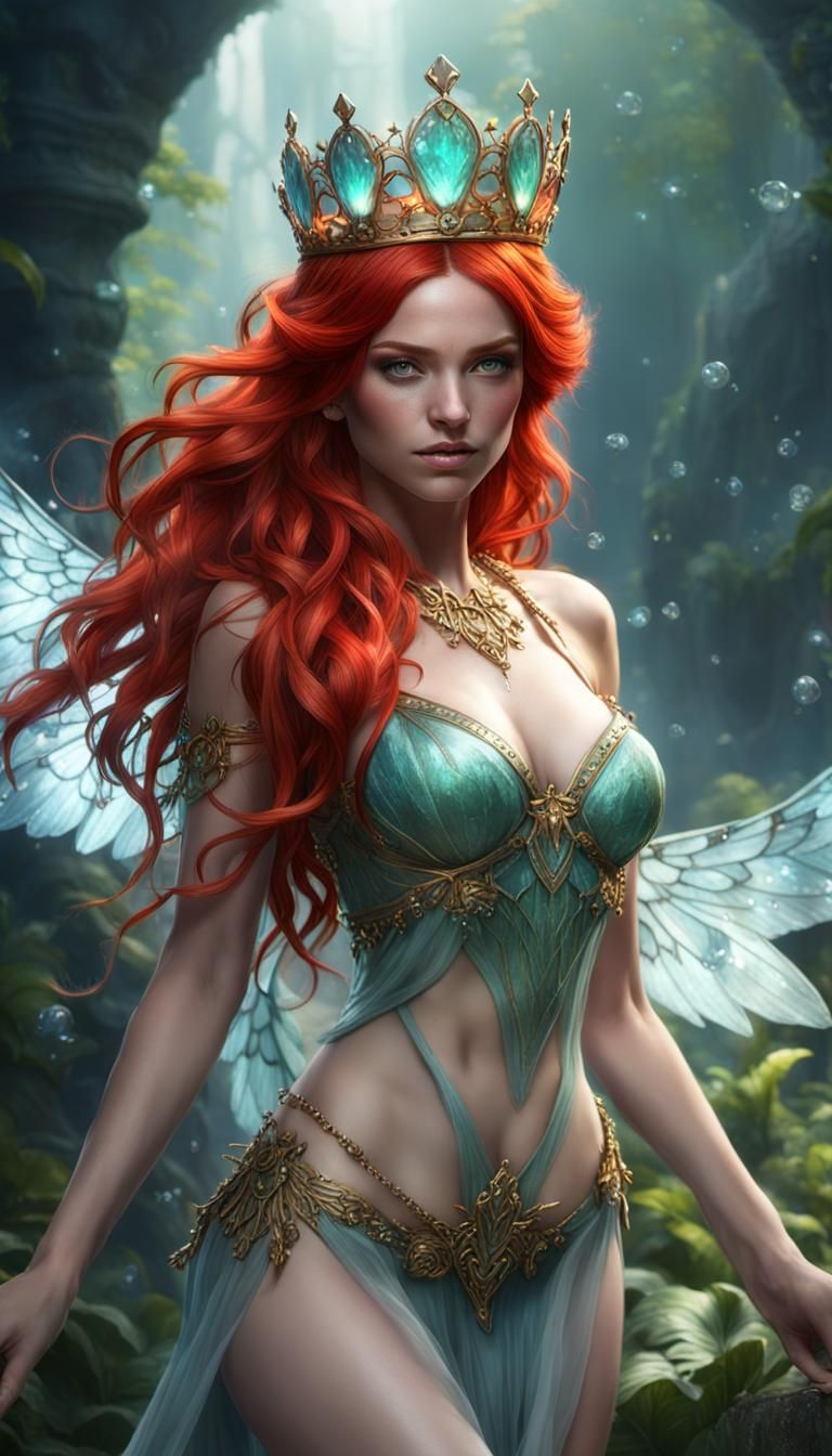 Red-Haired Fae with Crown in Ethereal Style