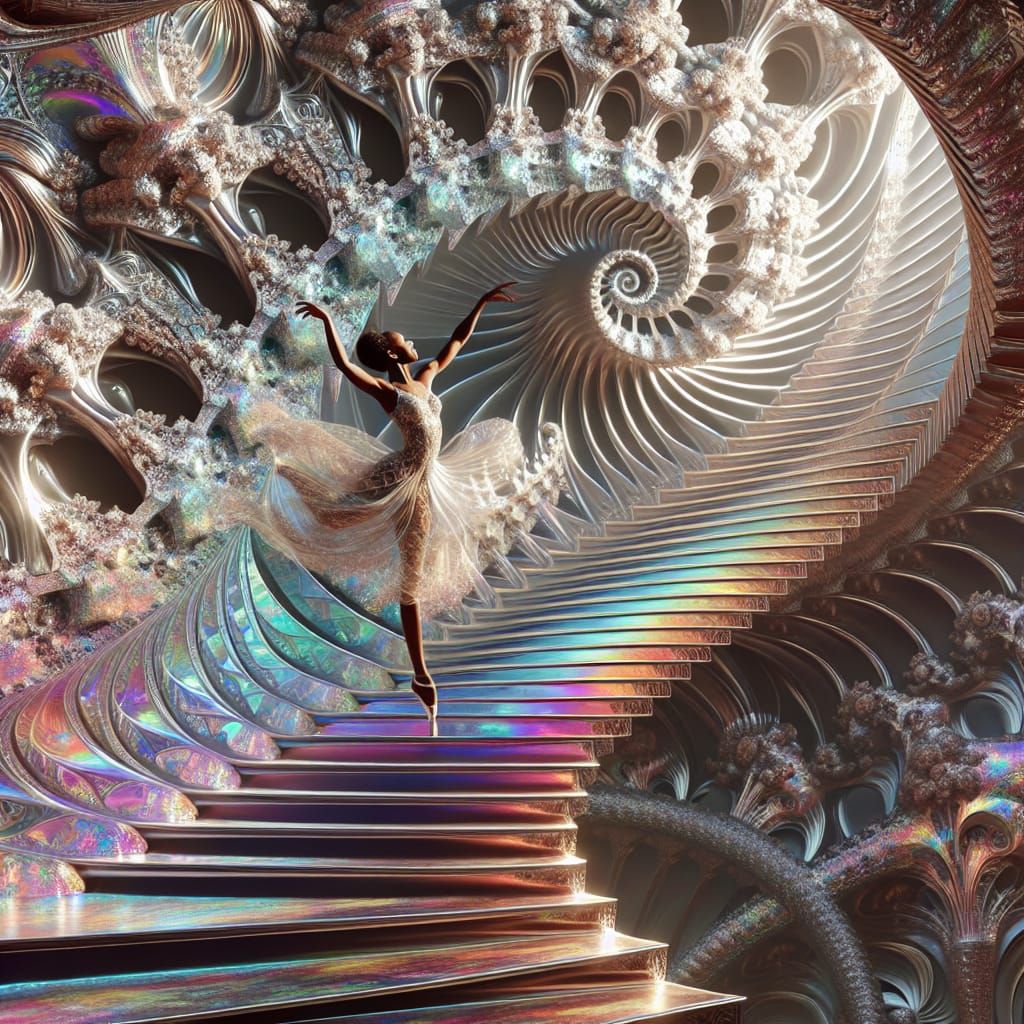 Graceful Dancer on Pearlescent Fractal Staircase
