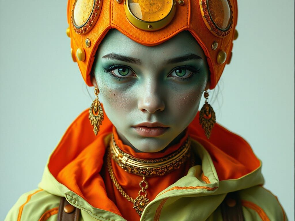 Neon Green and Orange Portrait in Comic Book Art Style