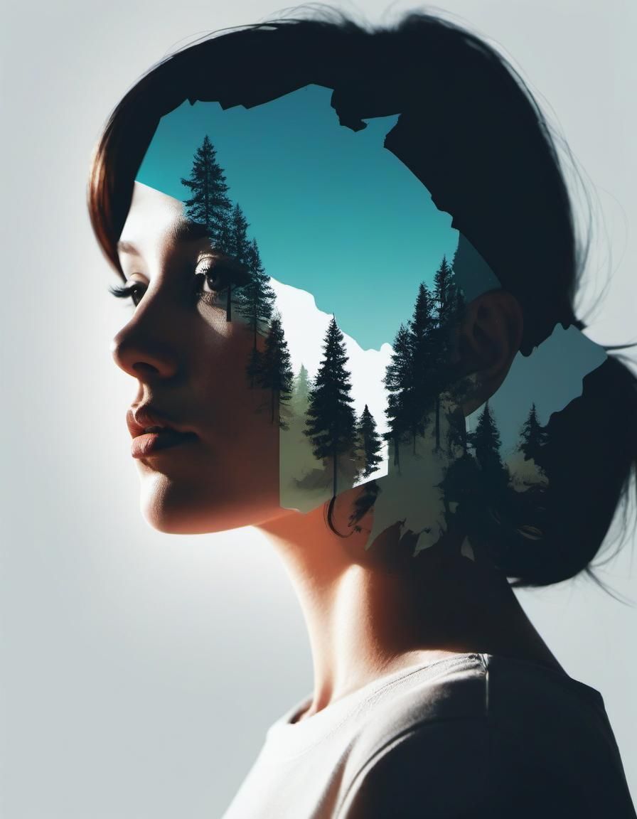 Minimalist Double Exposure Female Silhouette Portrait