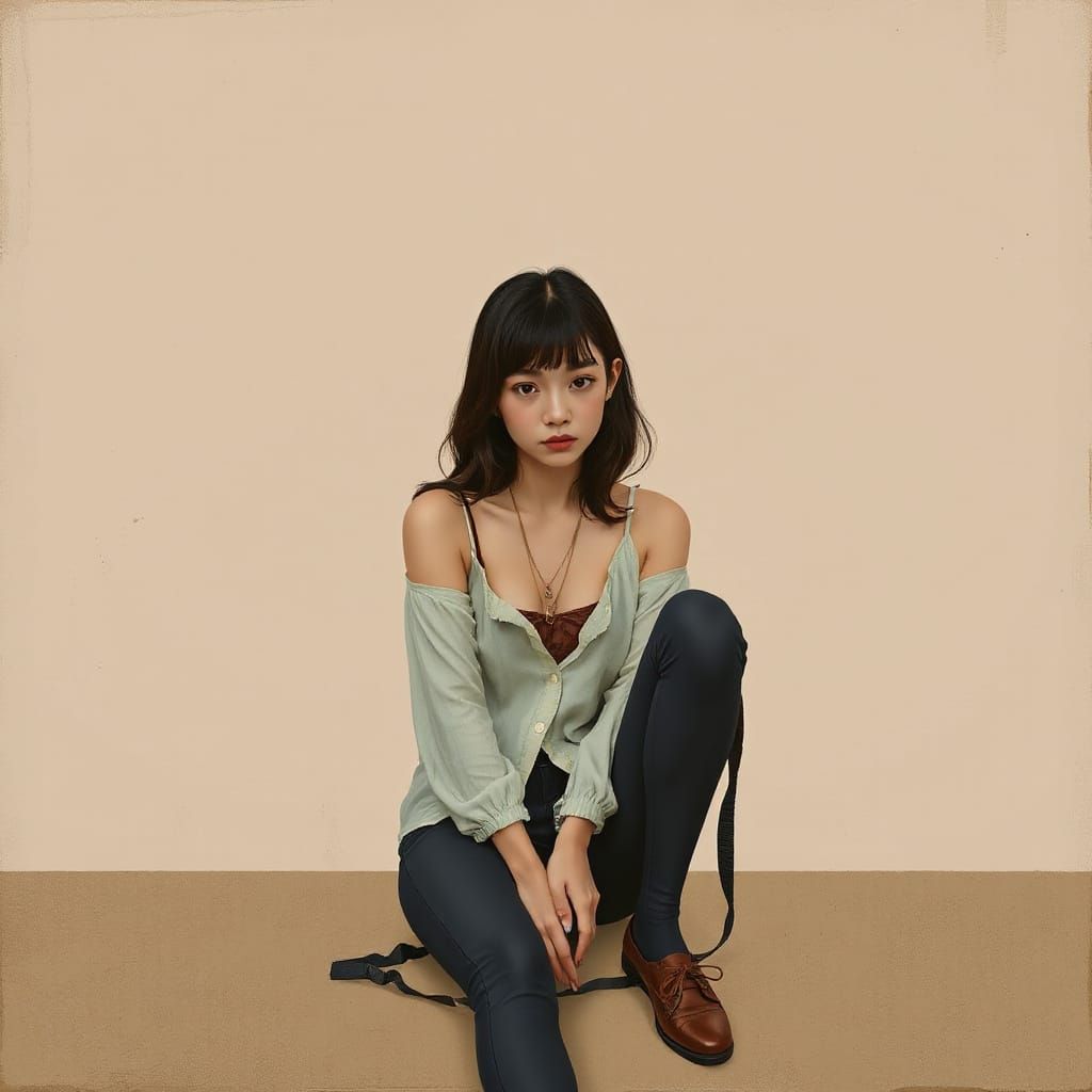 Sorrowful Young Woman in Earthy Hues