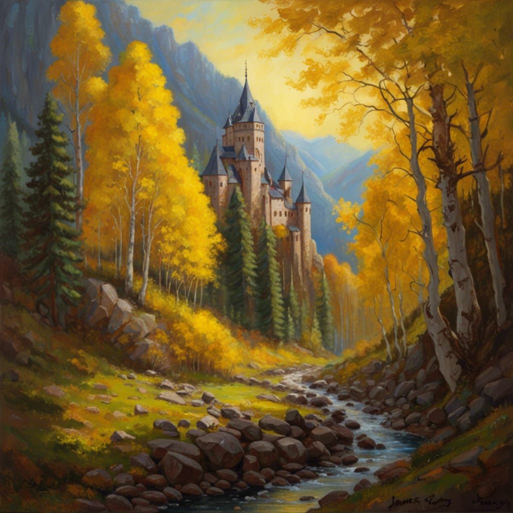 Gothic Bavarian Castle in Golden Aspen Forest
