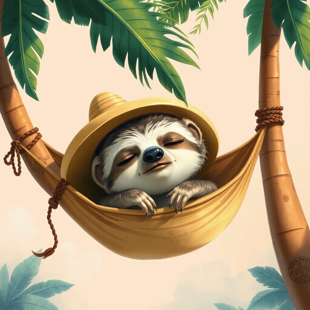 Sloth's Sombrero Nap: Whimsical Dream Illustration