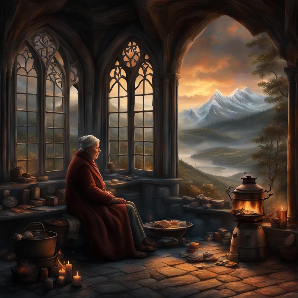 Peaceful Woman in Tower: Digital Matte Painting