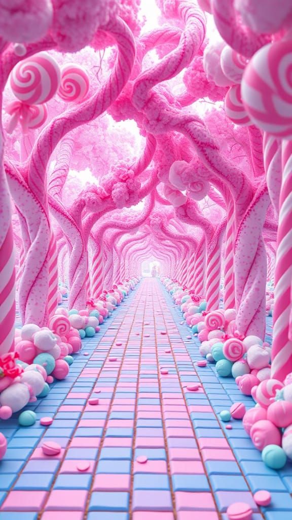 Whimsical Pastel Candy Wonderland in 3D Anime Style