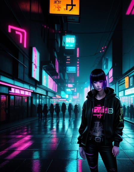 Cyberpunk Portrait of Amy Yamato in Neon Noir