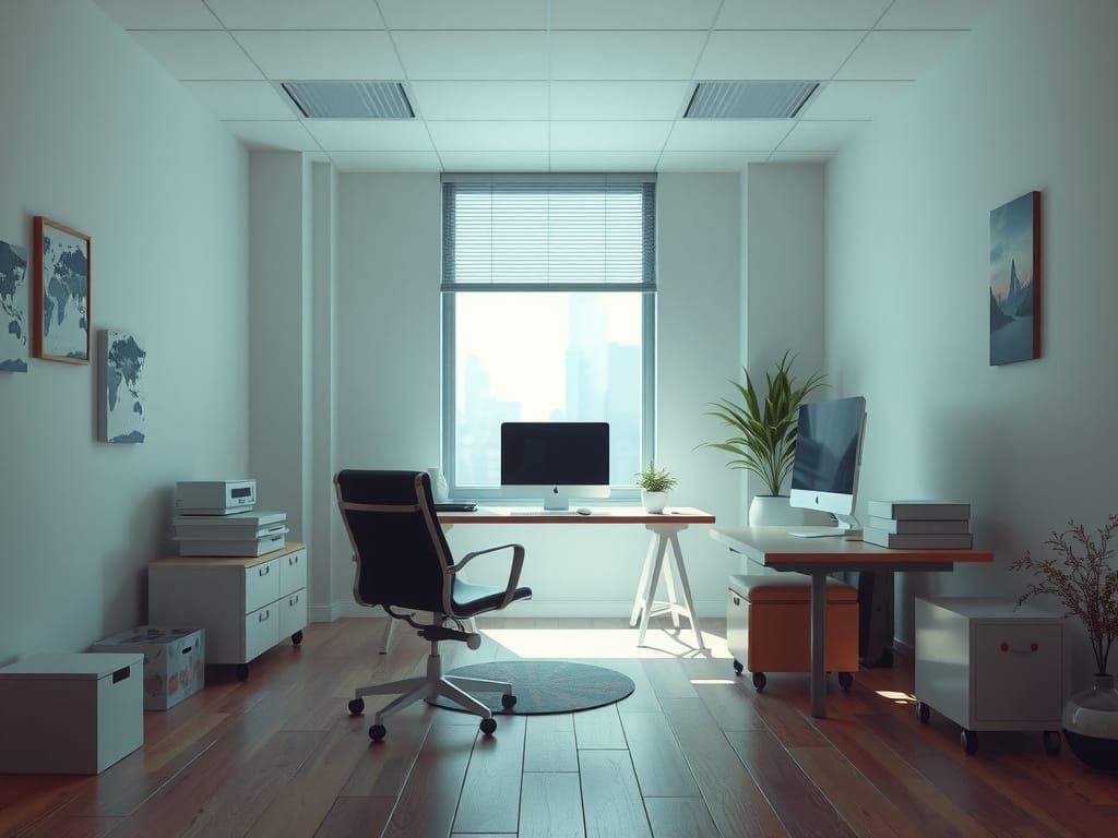 Modern Office Scene in Digital Painting Style